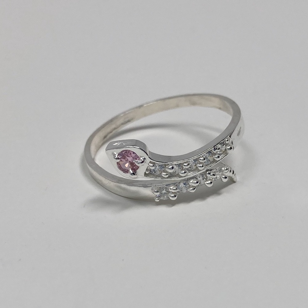 Sterling Silver Snake Pink Sapphire Stone Ring, Zirconia Snake Women Ring